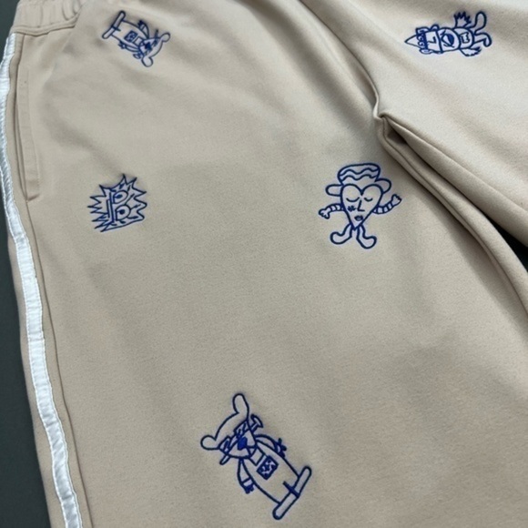 Allover Panda Heart Embroidered Character Rayon Pinstripe Sweatpants 🐼 🎩 - Picture 9 of 16